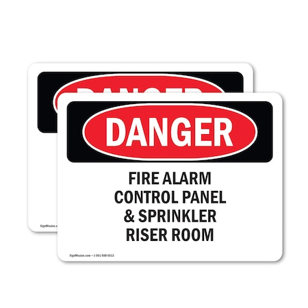 Signmission Fire Alarm Control Panel And Sprinkler Riser Room Danger Sign, Vinyl Decal, 7in W x 5in L, 2PK OS-2PACK-DS-D-57-L-2378